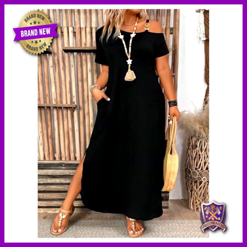 Plus Size Cold Shoulder Split Hem Maxi Dress Casu… - image 5